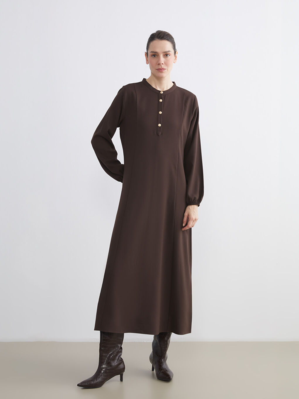 Grandad Collar A-Line Dress-1