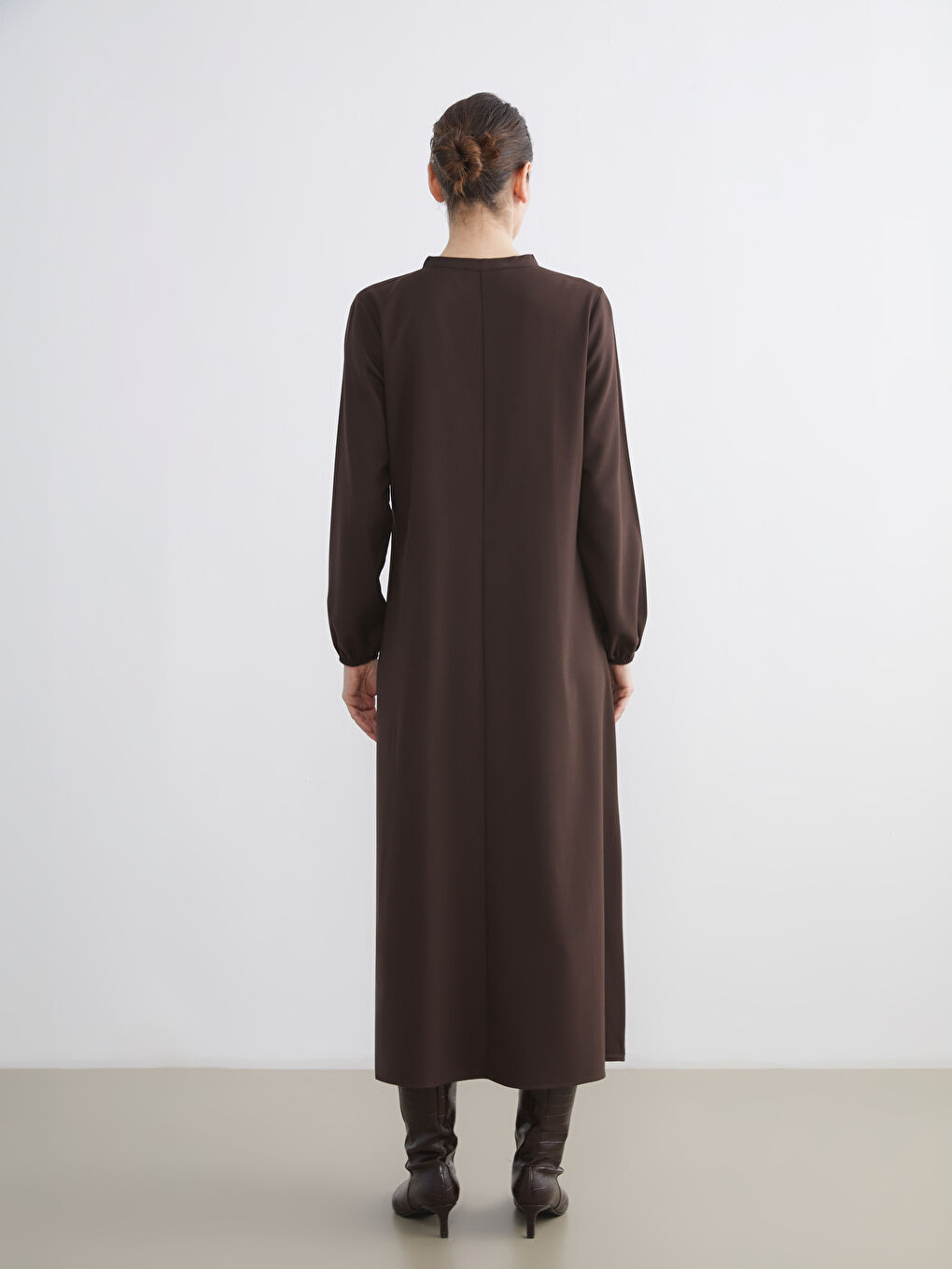 Grandad Collar A-Line Dress-3