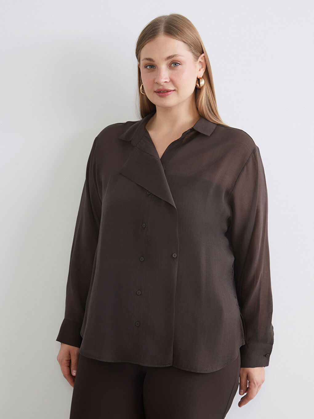 Plus Size Double Breasted Collar Women's Shirt Tunic-1