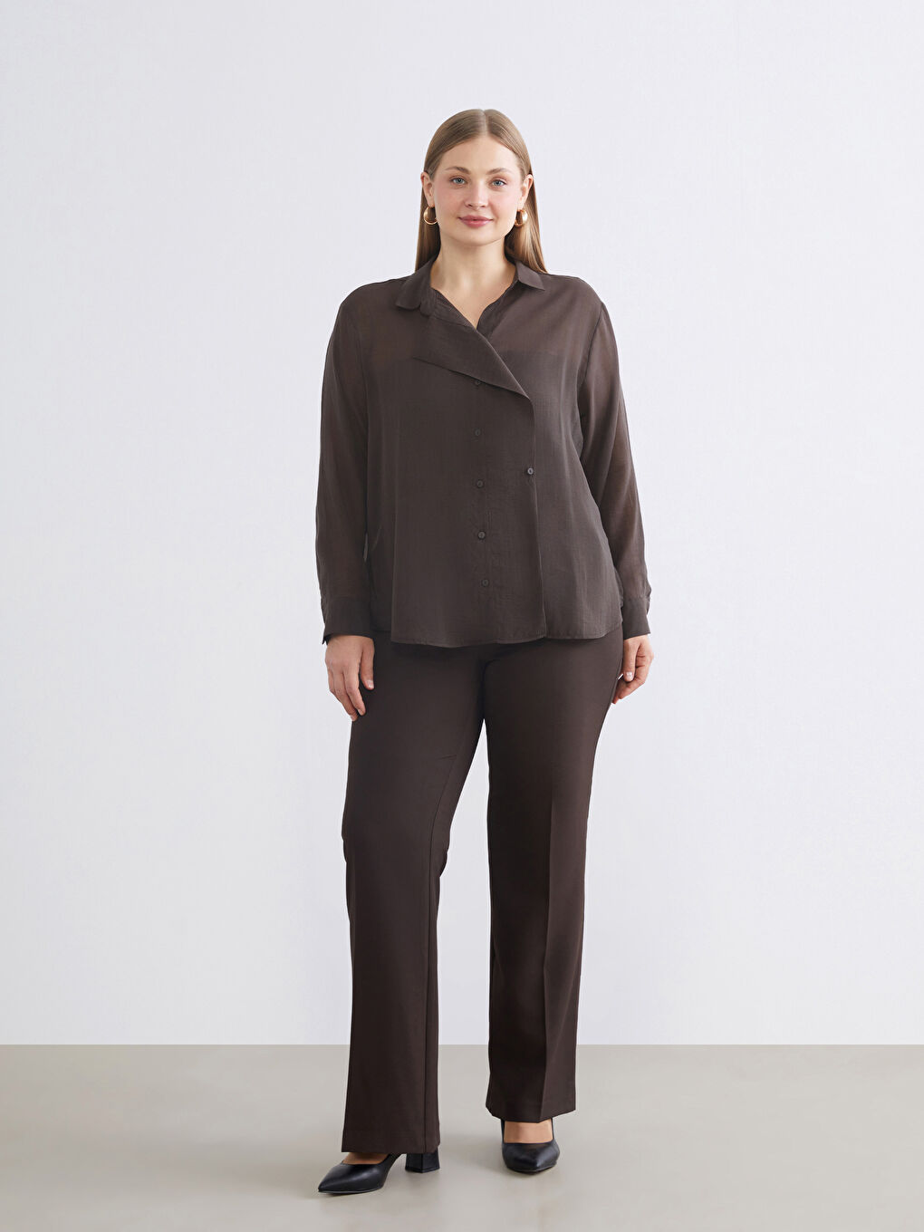 Plus Size Double Breasted Collar Women's Shirt Tunic-7