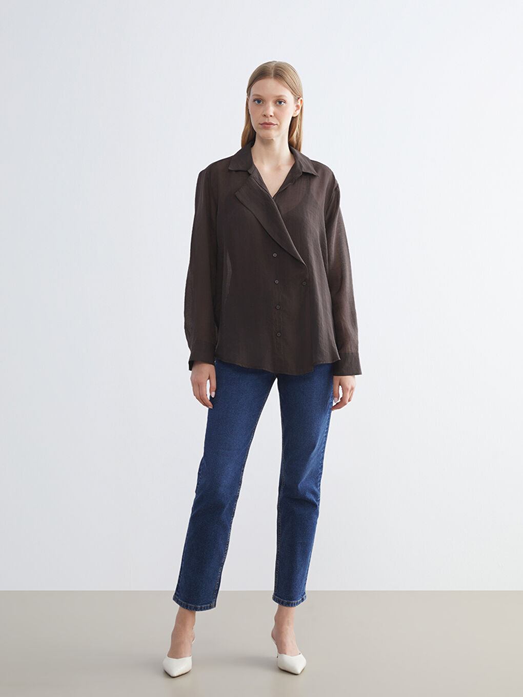 Plus Size Double Breasted Collar Women's Shirt Tunic-3