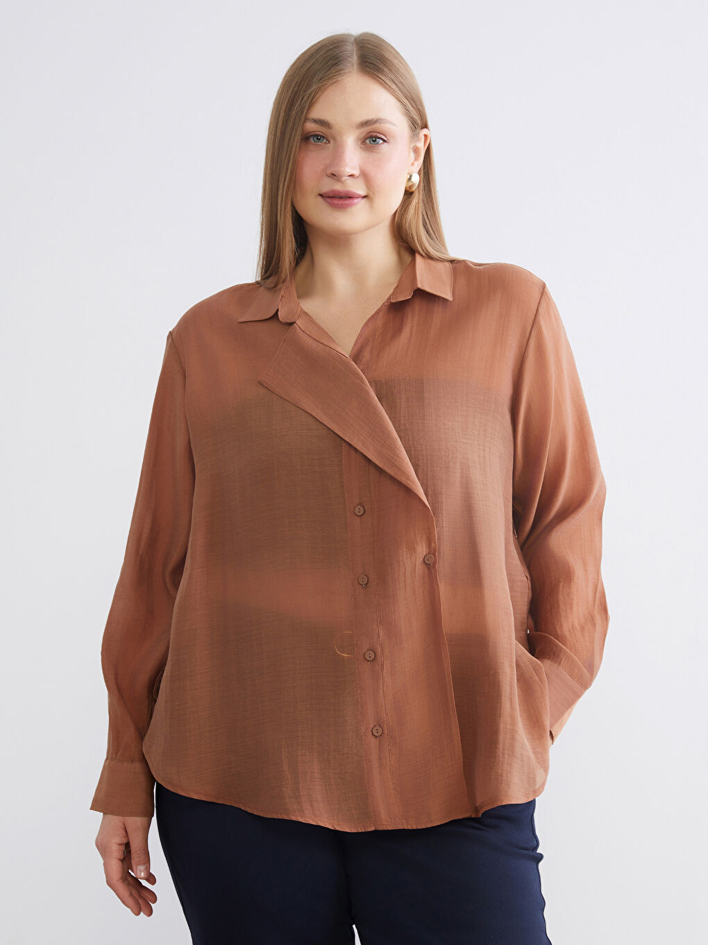 Plus Size Double Breasted Collar Women's Shirt Tunic-1