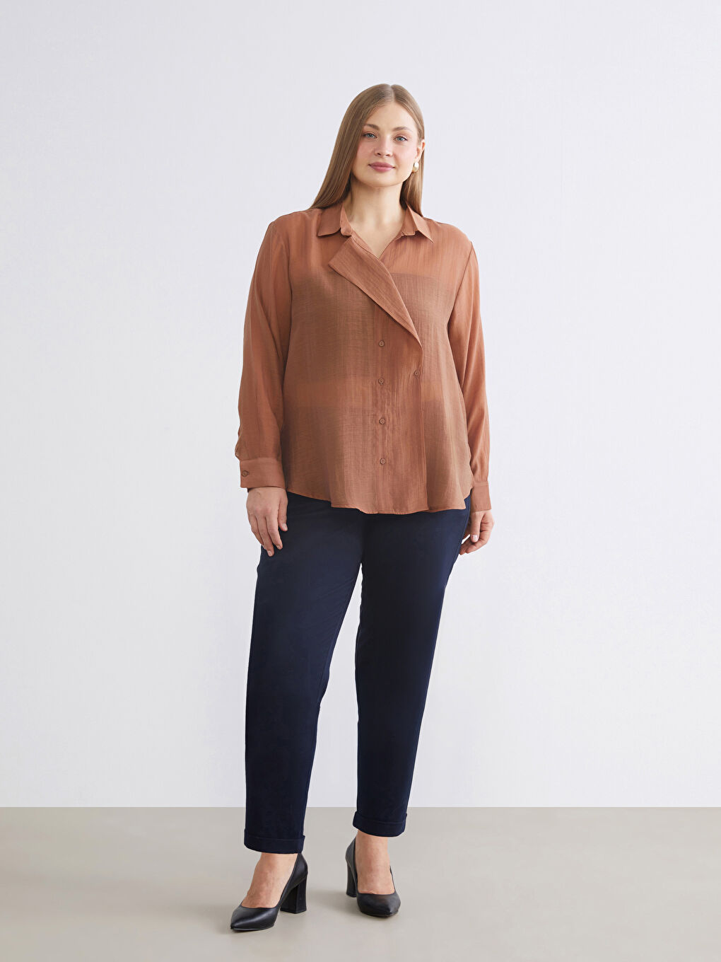 Plus Size Double Breasted Collar Women's Shirt Tunic-7