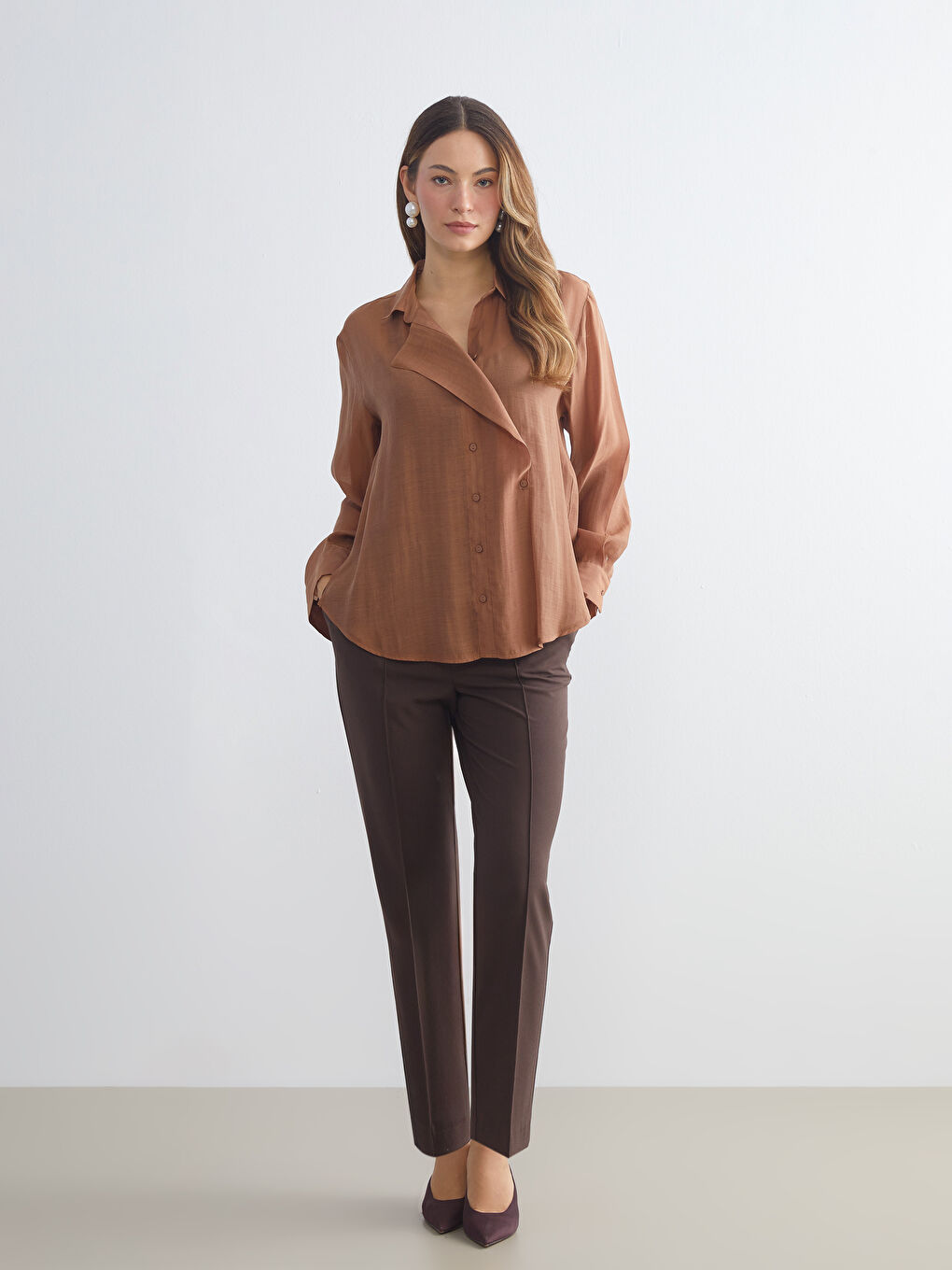 Plus Size Double Breasted Collar Women's Shirt Tunic-3