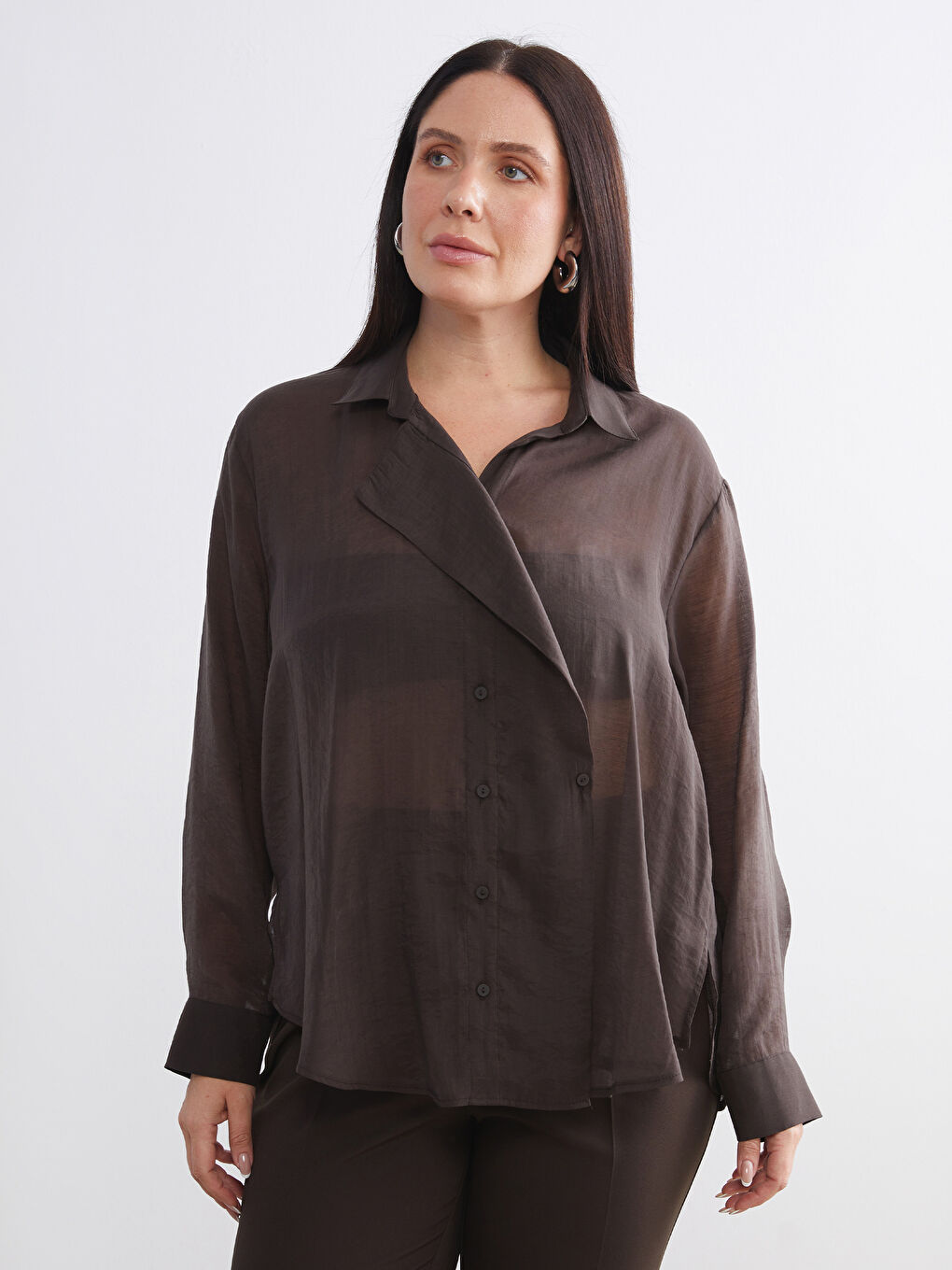 Plus Size Double Breasted Collar Women's Shirt Tunic-2
