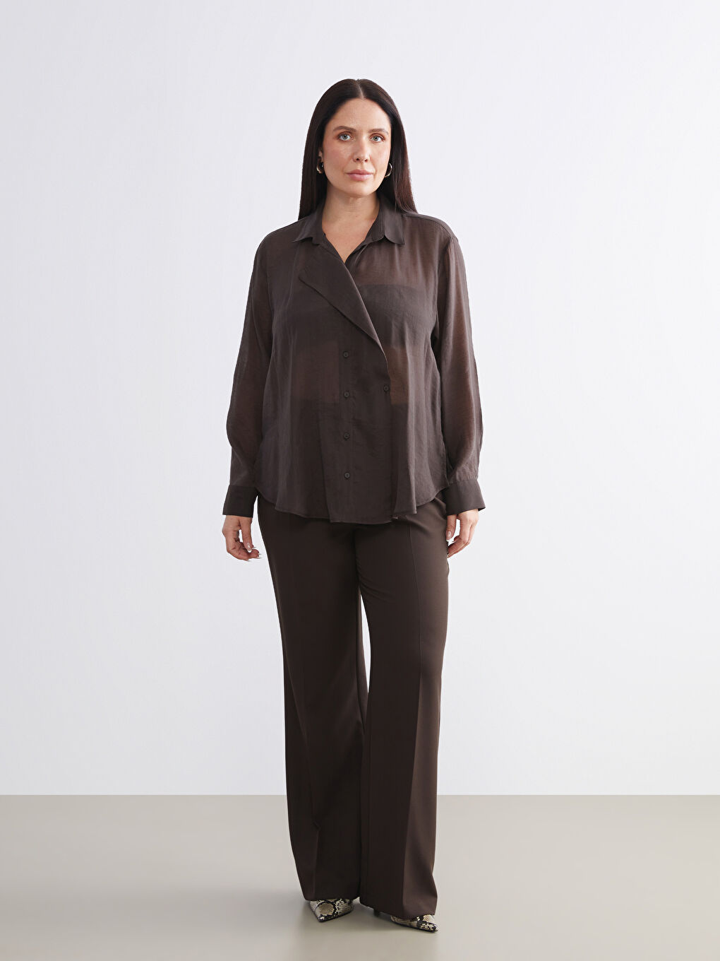 Plus Size Double Breasted Collar Women's Shirt Tunic-6