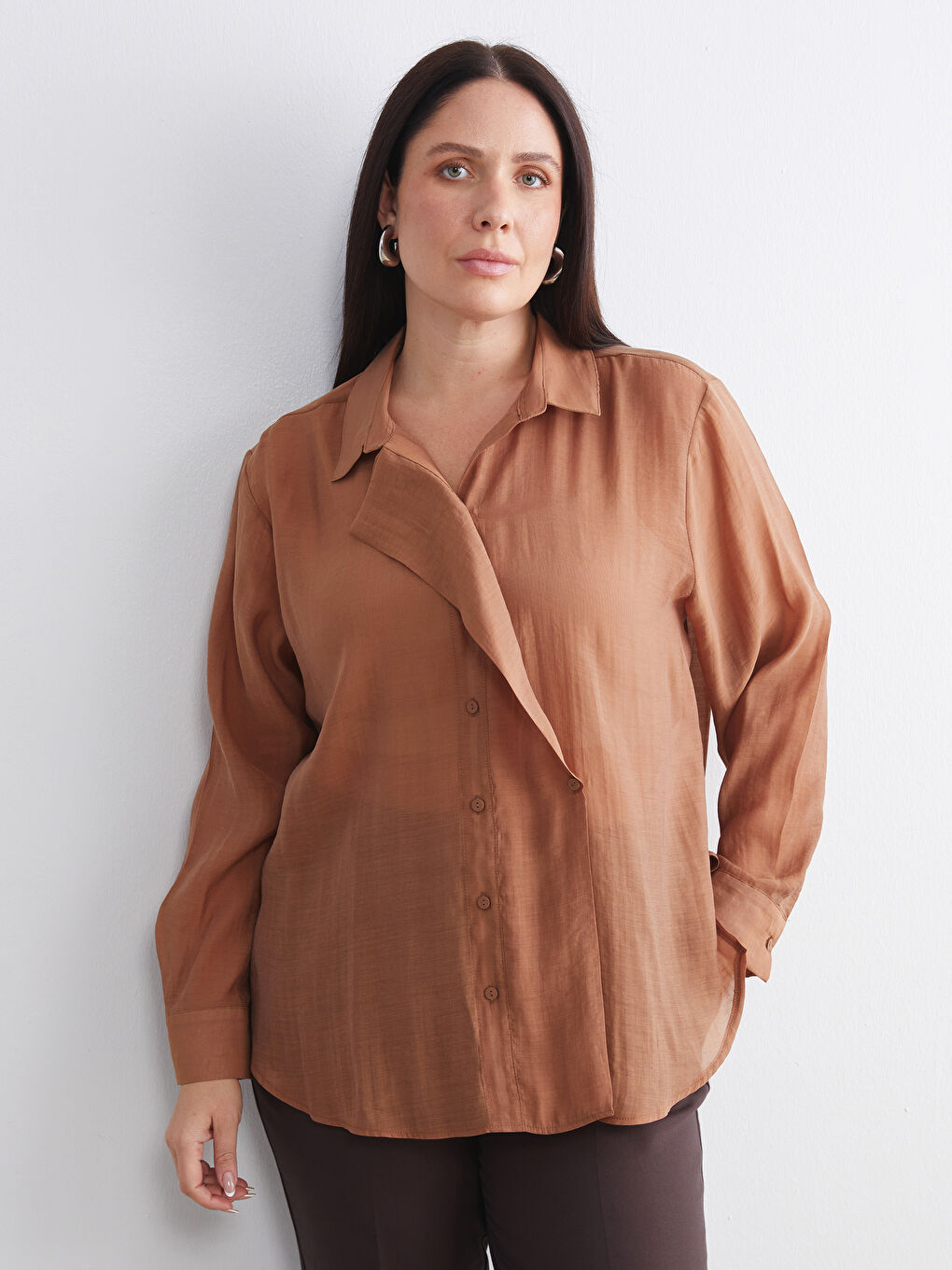 Plus Size Double Breasted Collar Women's Shirt Tunic-2