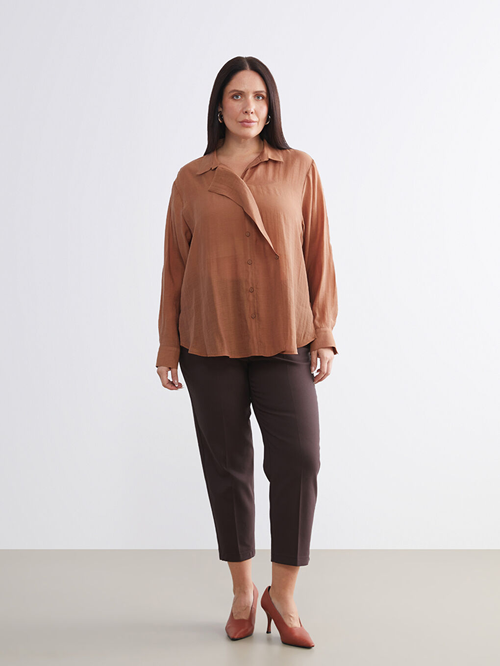 Plus Size Double Breasted Collar Women's Shirt Tunic-6