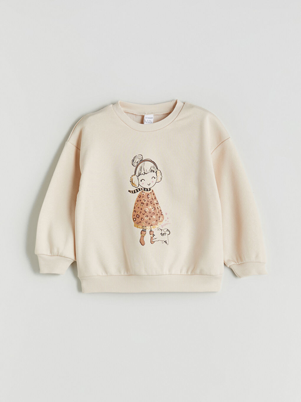 Bej Bisiklet Yaka Kız Çocuk Sweatshirt