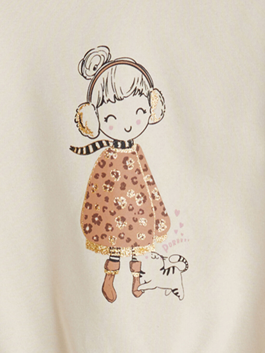 Bej Bisiklet Yaka Kız Çocuk Sweatshirt-1