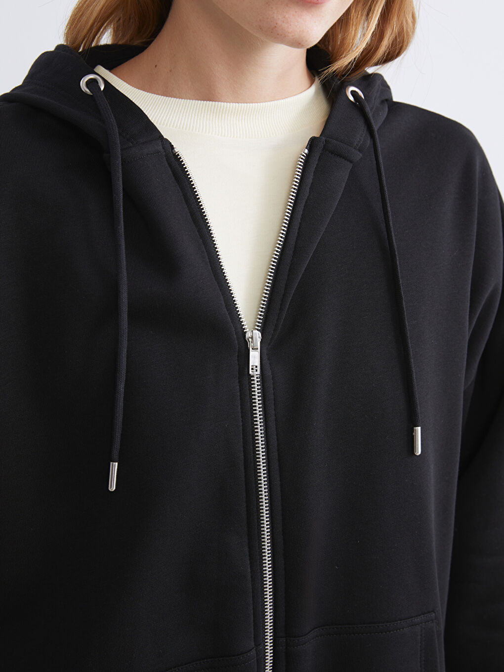 Siyah Oversize Kadın Kalın Fermuarlı Sweatshirt-3