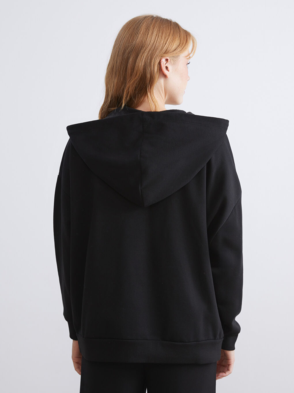 Siyah Oversize Kadın Kalın Fermuarlı Sweatshirt-4