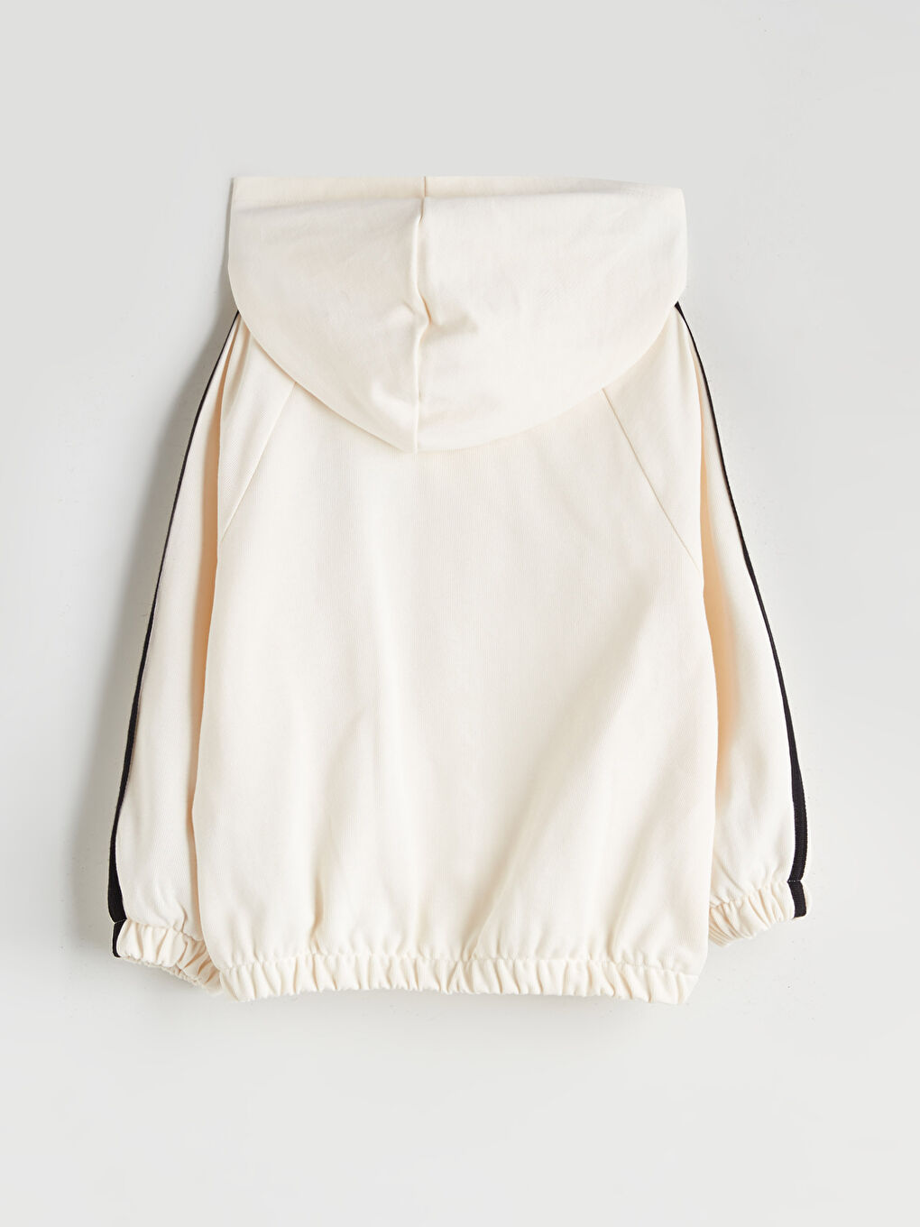 Ekru Kapüşonlu Baskılı Kız Çocuk Fermuarlı Sweatshirt-1