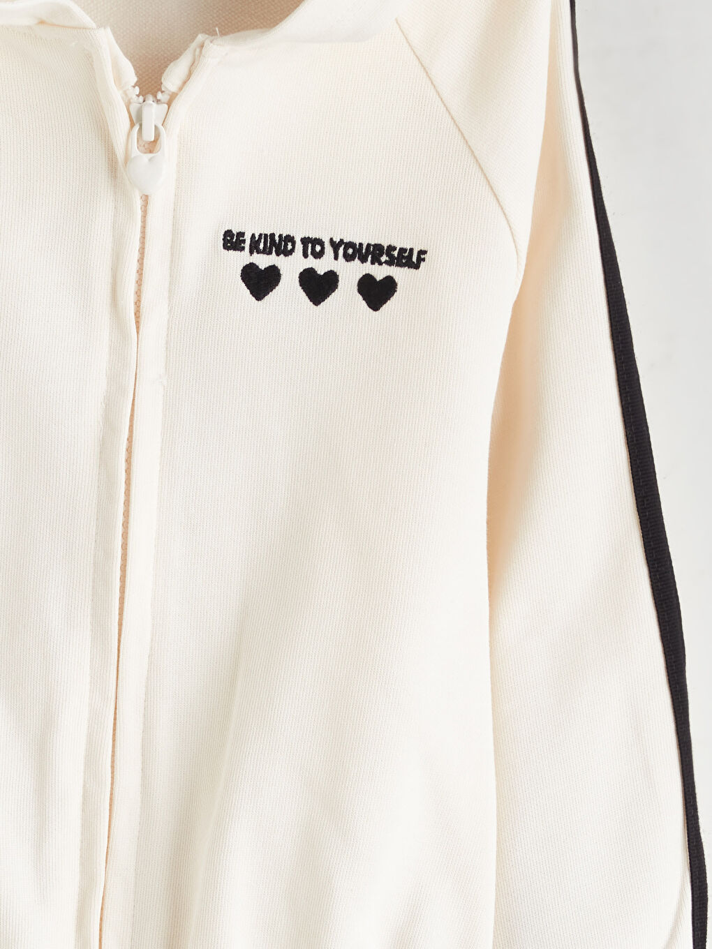 Ekru Kapüşonlu Baskılı Kız Çocuk Fermuarlı Sweatshirt-2