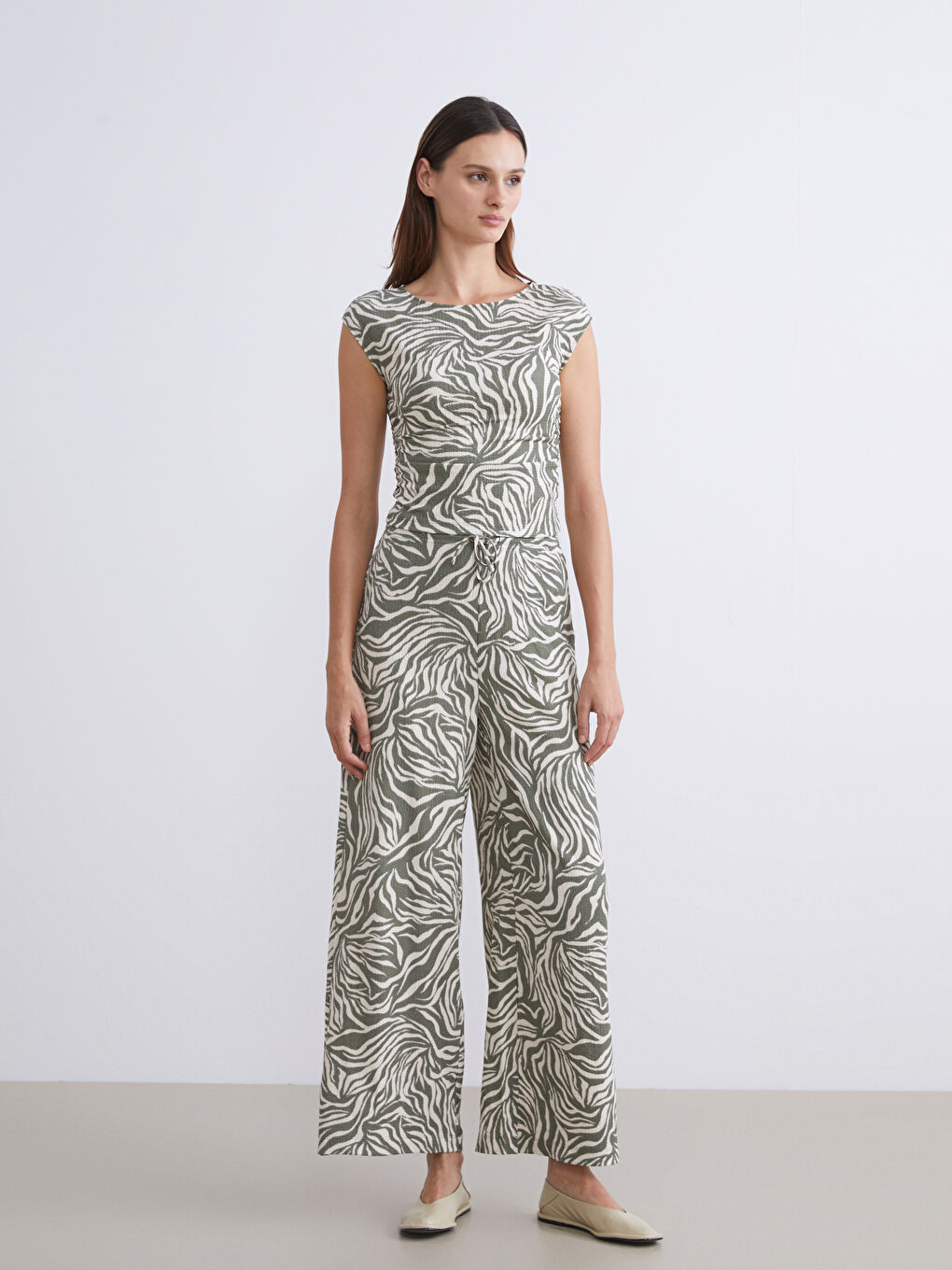 Узорчатая блузка с круглым вырезом-1