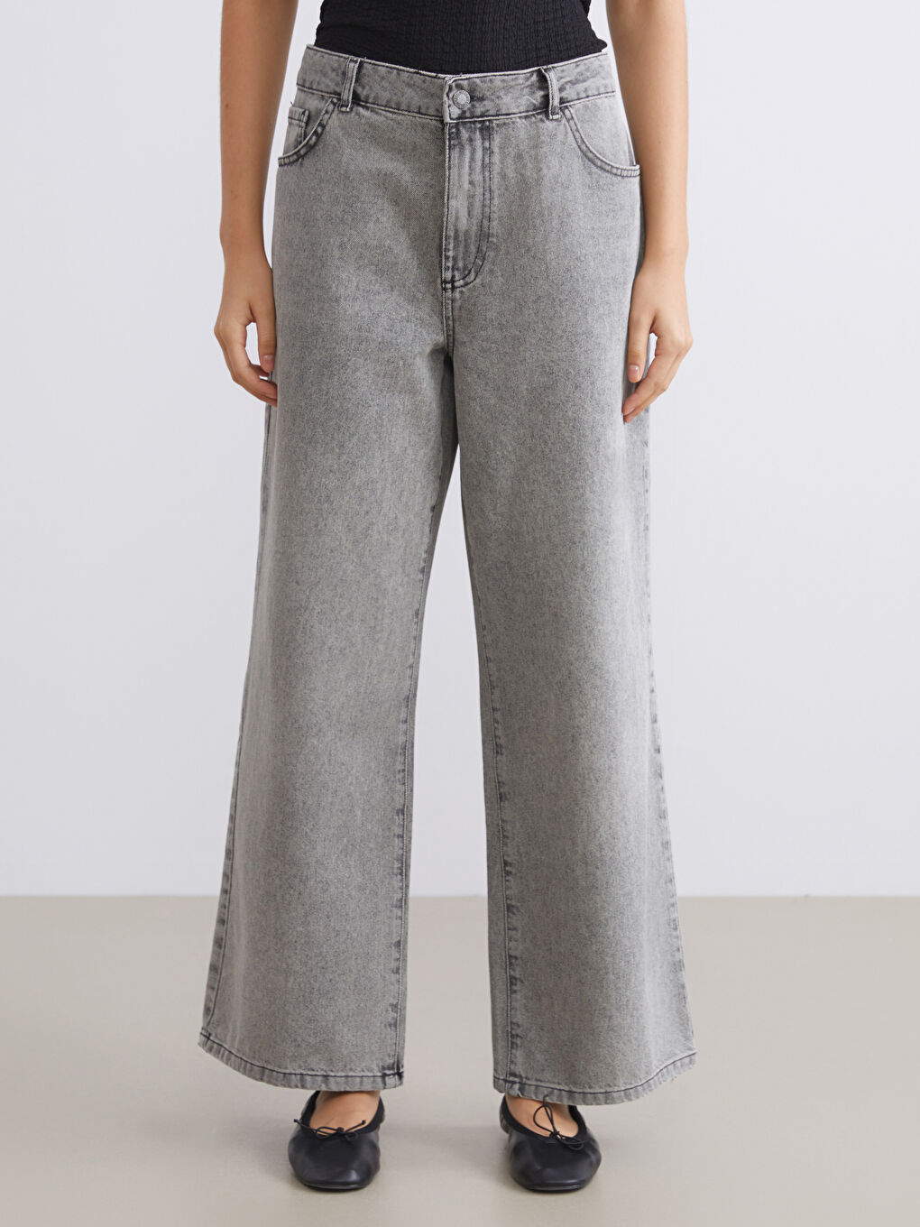 Gri Wideleg Kadın Jean Pantolon-1