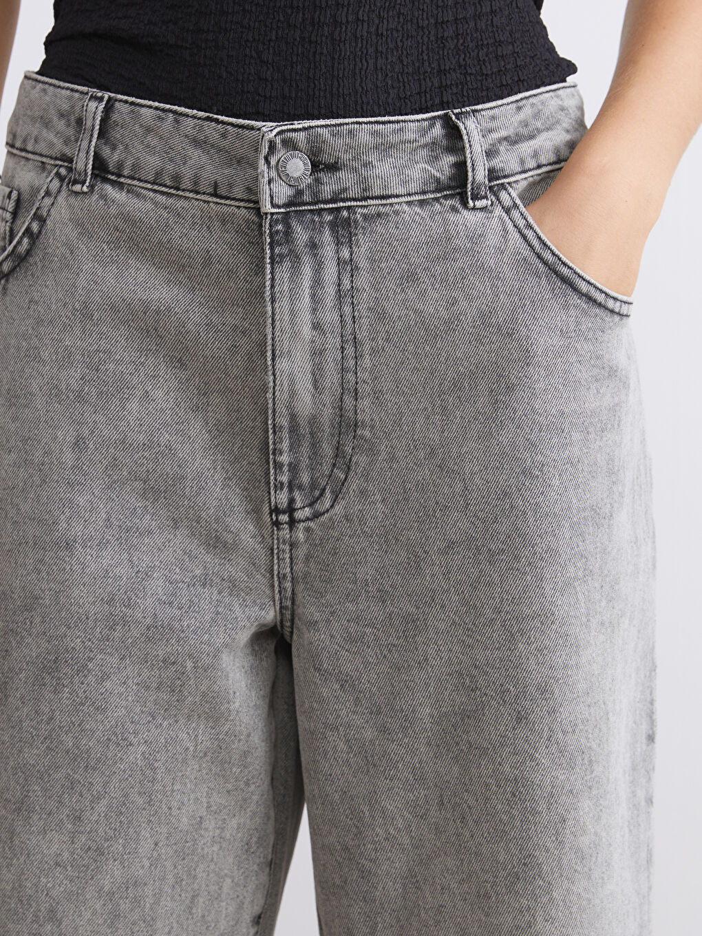 Gri Wideleg Kadın Jean Pantolon-2