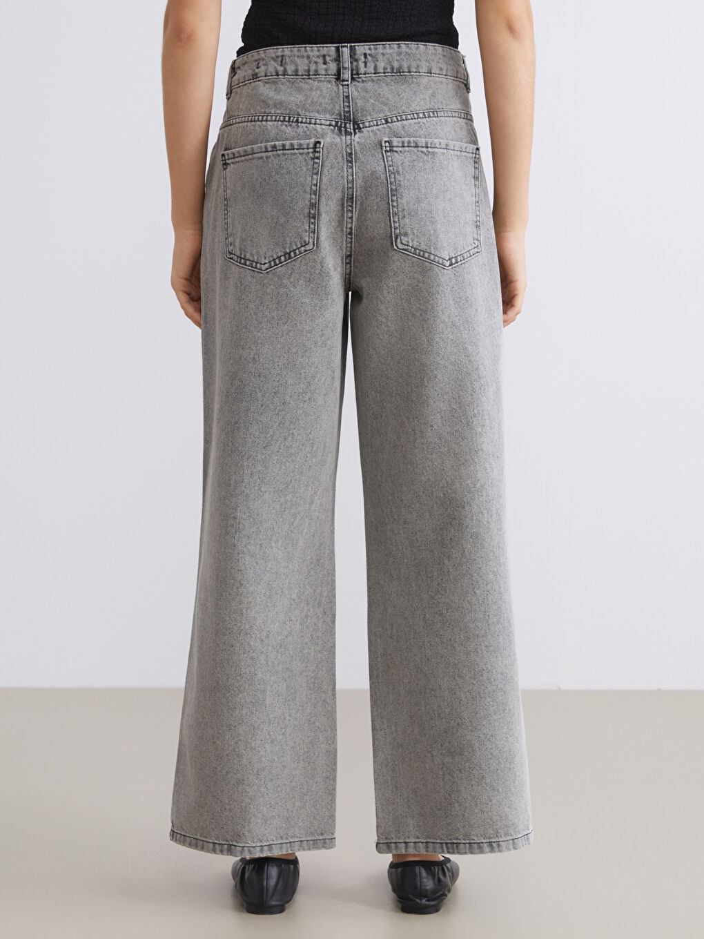 Gri Wideleg Kadın Jean Pantolon-3