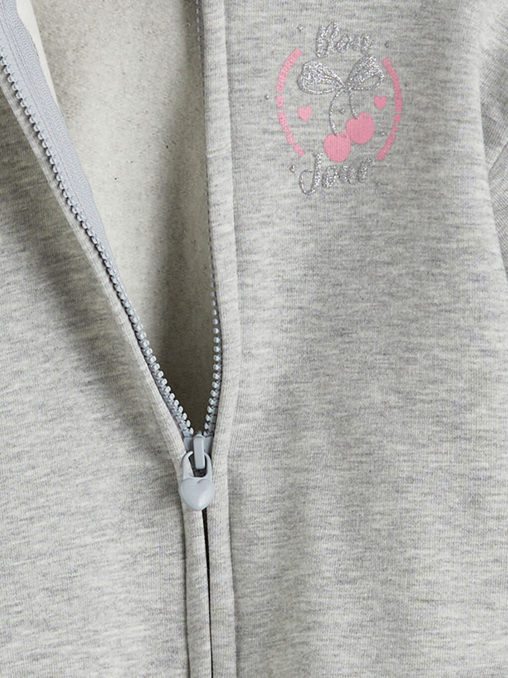 Gri Kapüşonlu Nakışlı Kız Çocuk Fermuarlı Sweatshirt-2