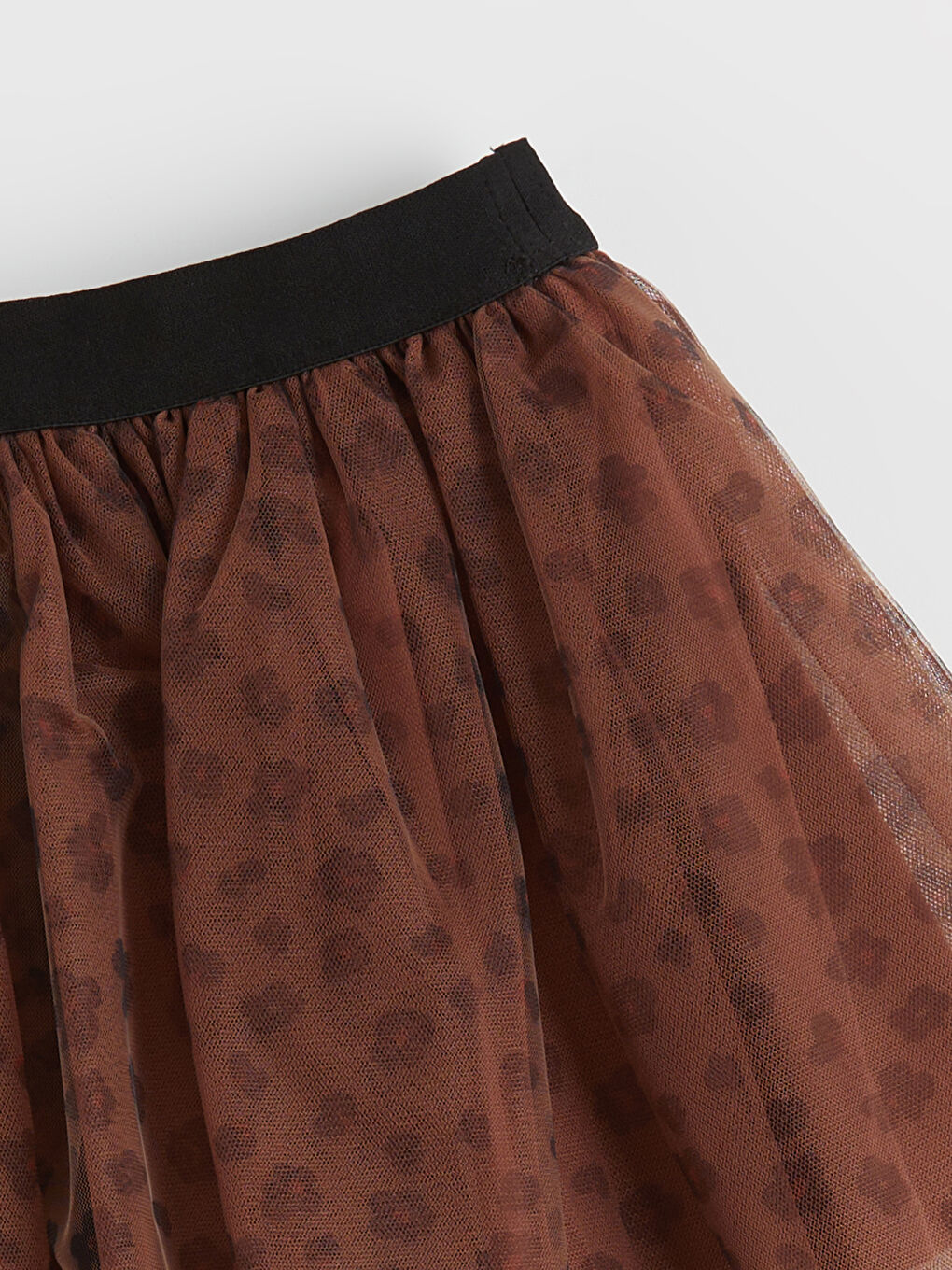 Kahverengi Beli Lastikli Desenli Kız Çocuk Tütü Etek-1