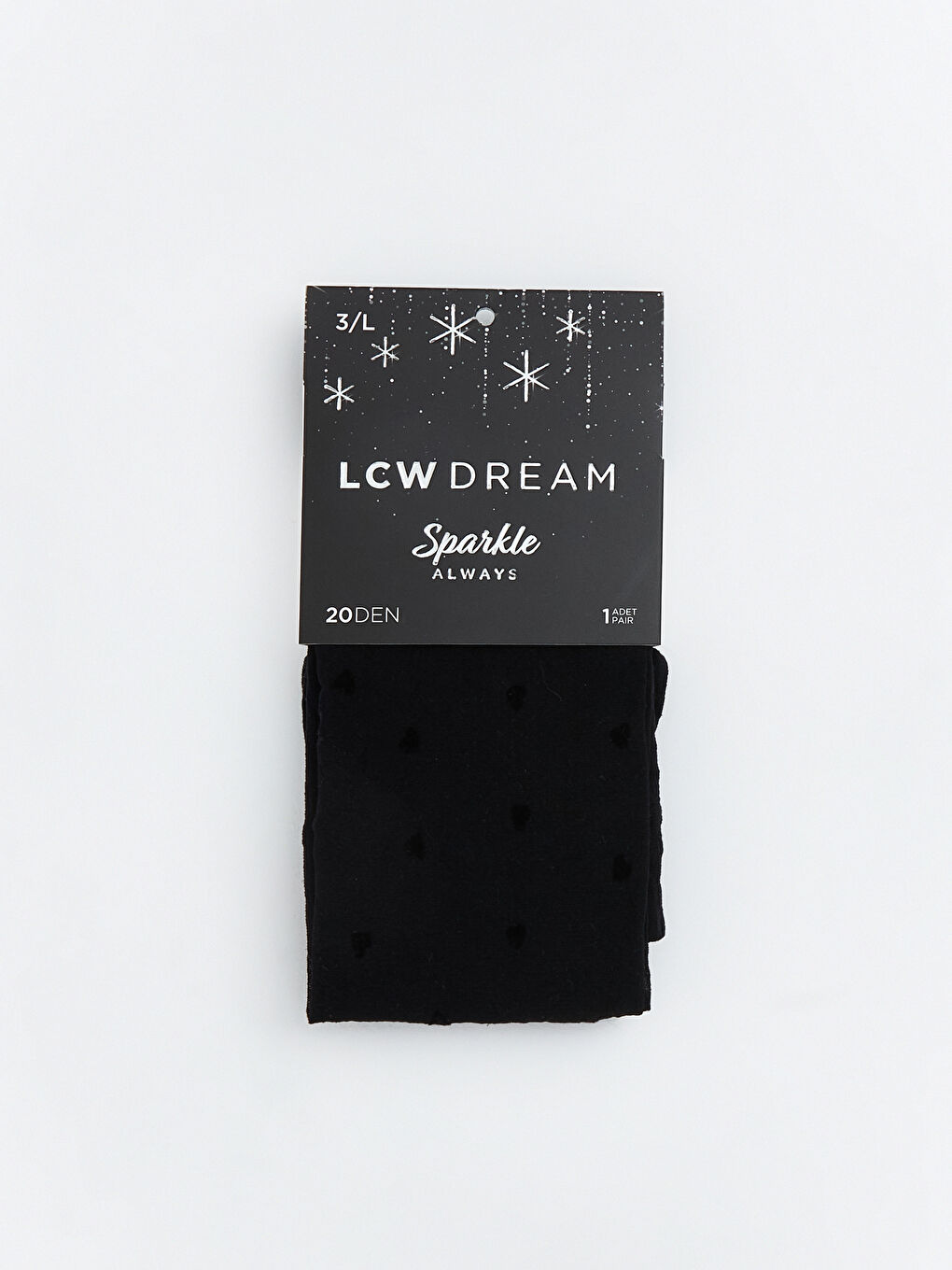 Siyah 20 Denye Kalp Desenli Kadın Külotlu Çorap