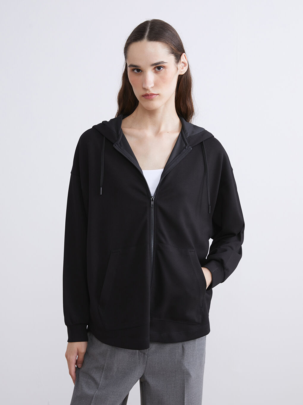 Sweat zippé surdimensionné à col cheminée pour Femmes