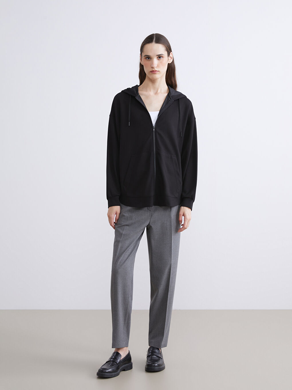 Sweat zippé surdimensionné à col cheminée pour Femmes-1