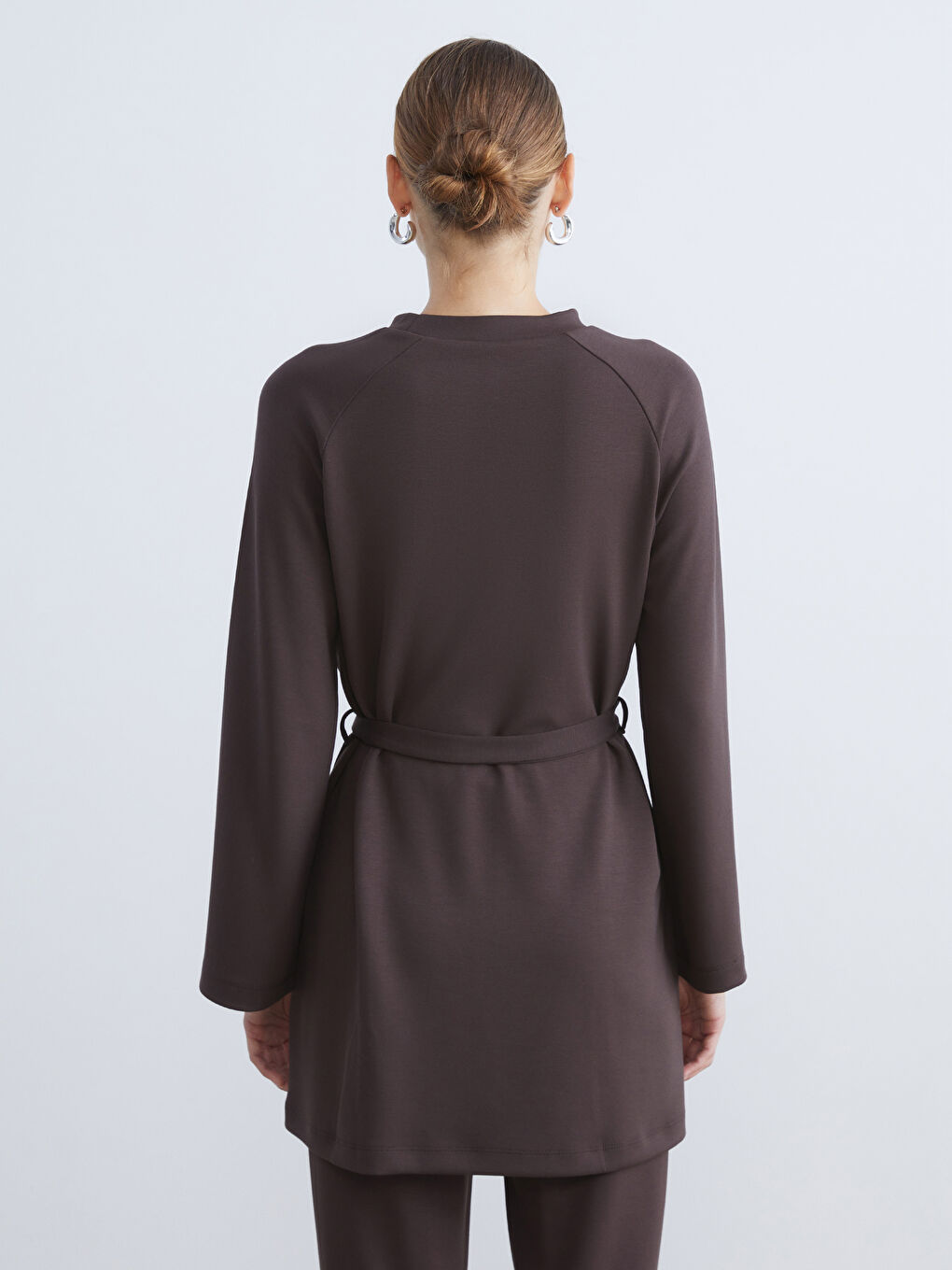 Kahverengi Bisiklet Yaka Kadın Sweatshirt Tunik-3