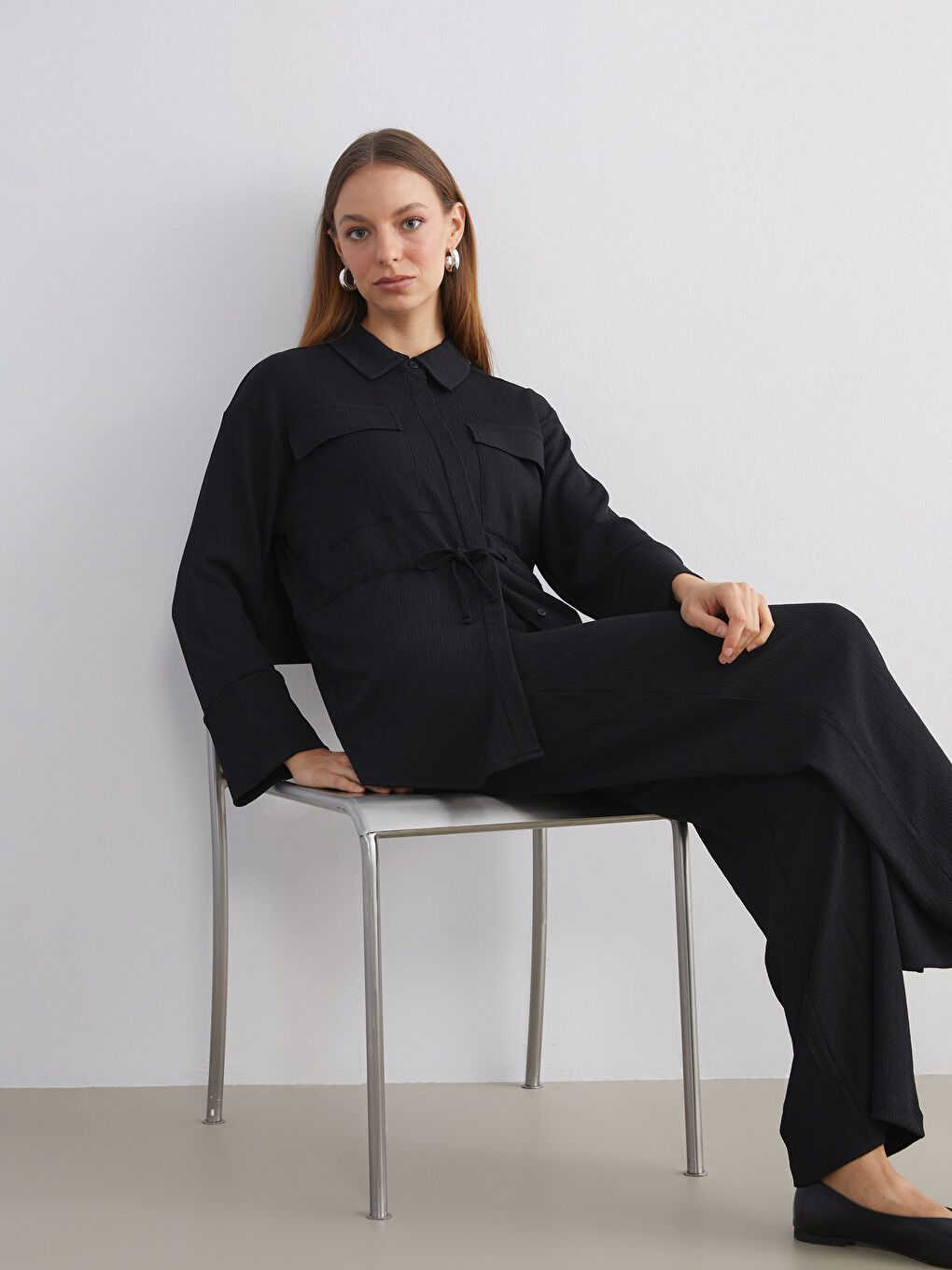 Siyah Dokulu Kadın Gömlek Tunik