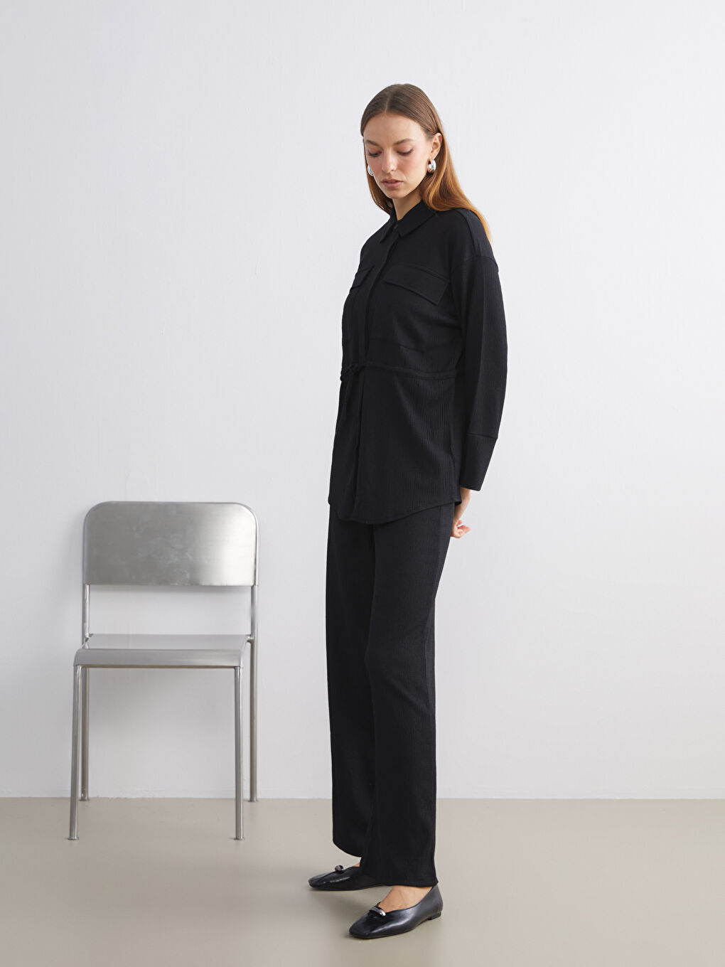 Siyah Dokulu Kadın Gömlek Tunik-1