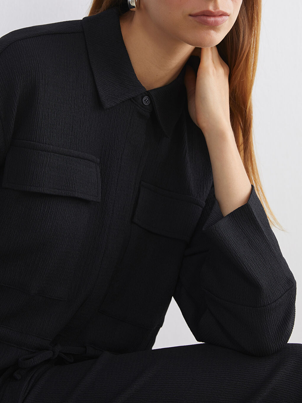 Siyah Dokulu Kadın Gömlek Tunik-2