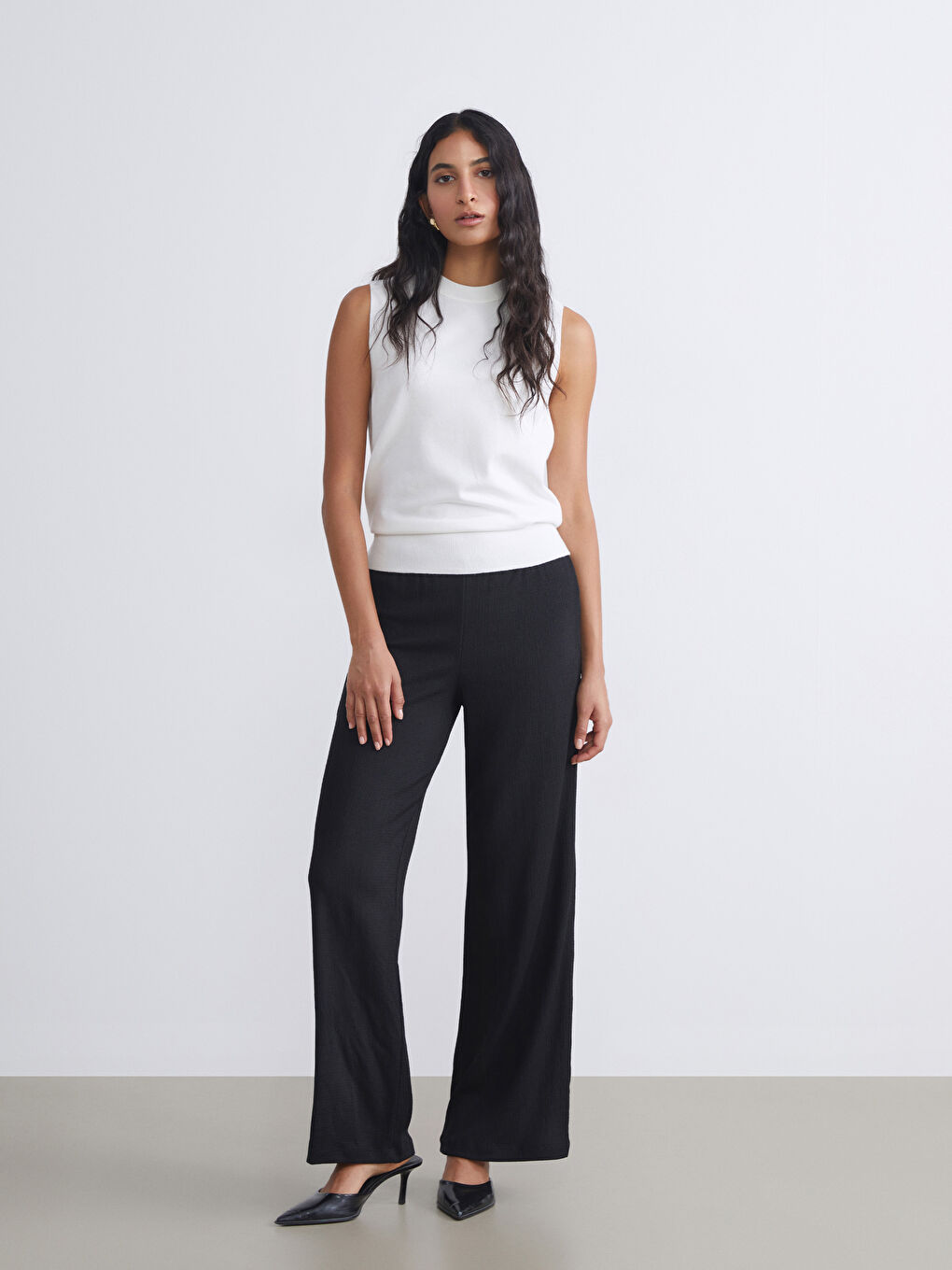 LCW Modest Elasticated Waist Textured Women's Trousers -W5JB33Z8-CVL