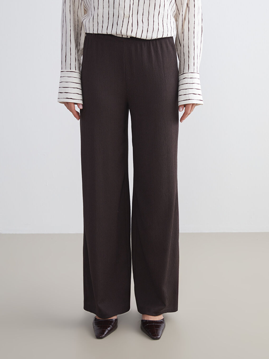 LCW Modest Elasticated Waist Textured Women's Trousers -W5JB33Z8-HMK