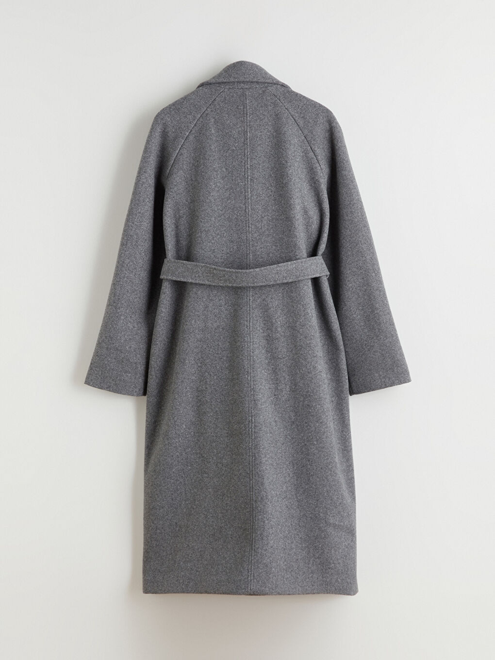 Gri Beli Kemerli Kruvaze Yaka Kadın Kaşe Kaban-7