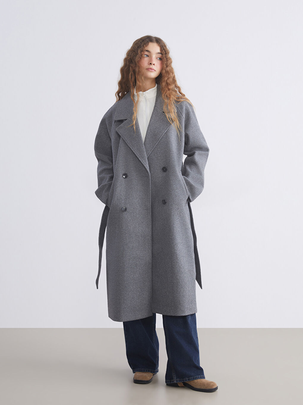 Двуредно палто от кашет за жени-1