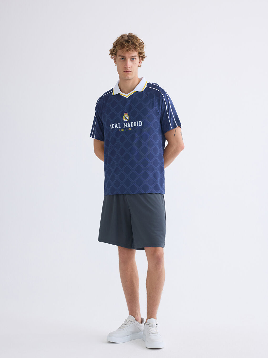 Polo Neck Real Madrid Printed Men's Fan T-Shirt-1