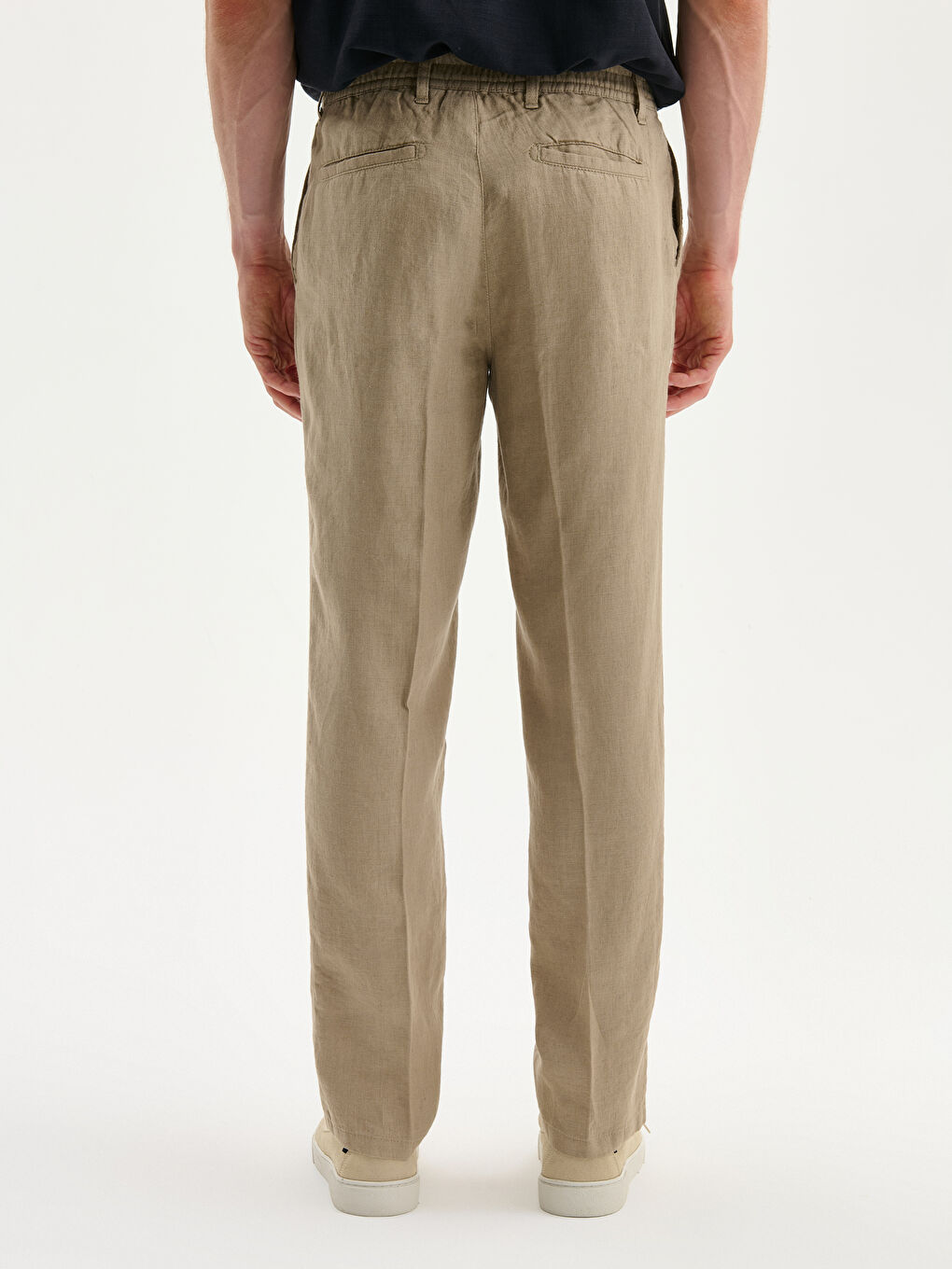 Bej Standart Kalıp Keten Erkek Pantolon-3