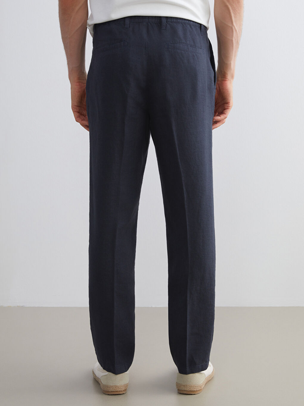 Lacivert Standart Kalıp Keten Erkek Pantolon-3