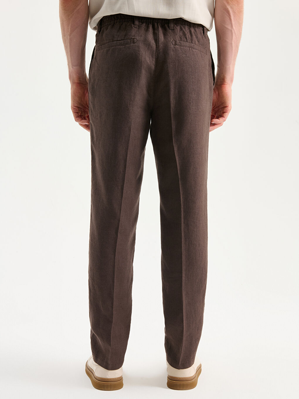Kahverengi Standart Kalıp Keten Erkek Pantolon-3
