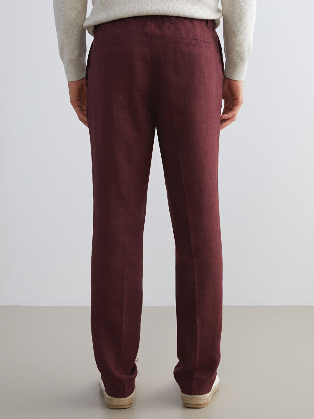 Mürdüm Standart Kalıp Keten Erkek Pantolon-3