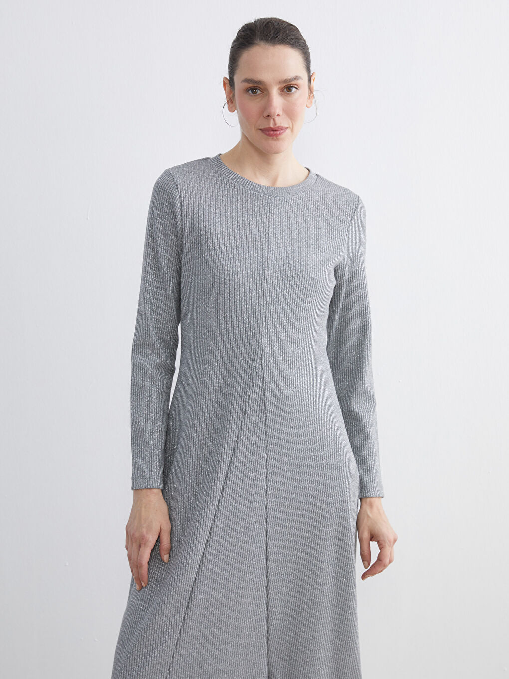 Plus Size Crew Neck Ribbed Dress-1