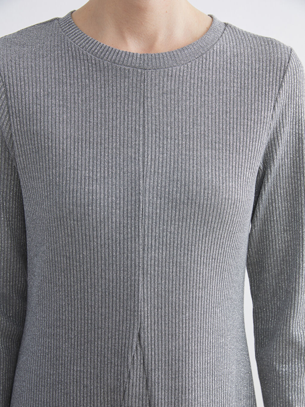 Plus Size Crew Neck Ribbed Dress-2