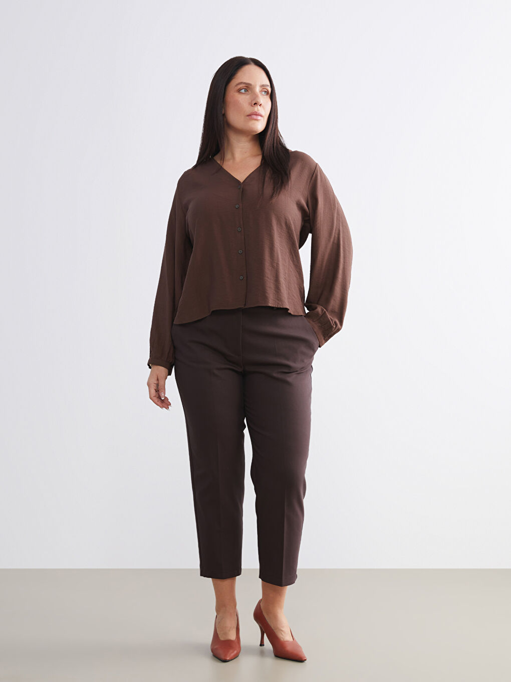 Женщины Коричневый Блузка-5