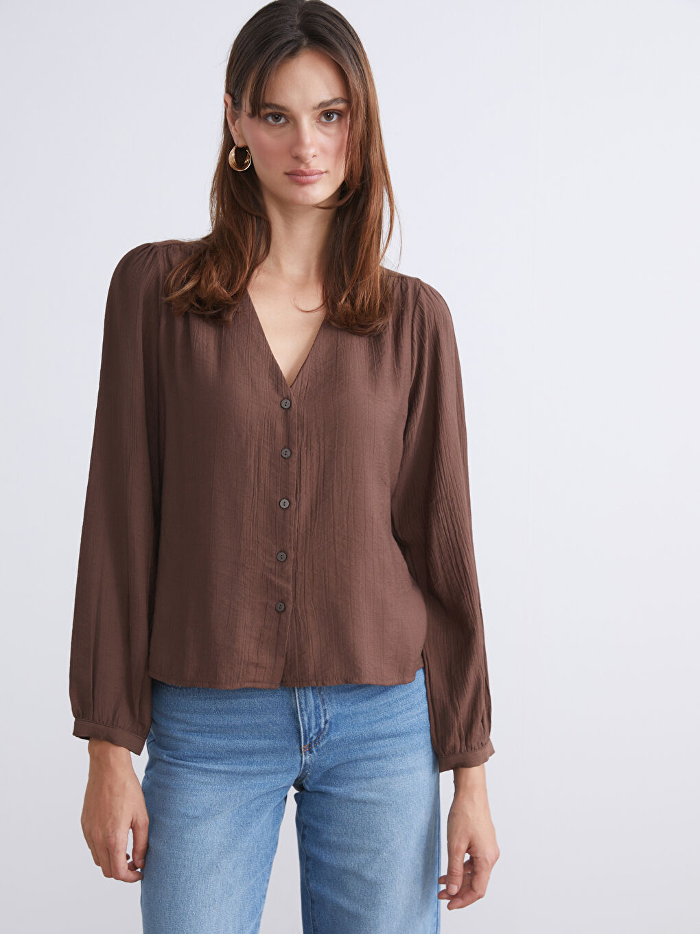 Plus Size V-Neck Textured Blouse