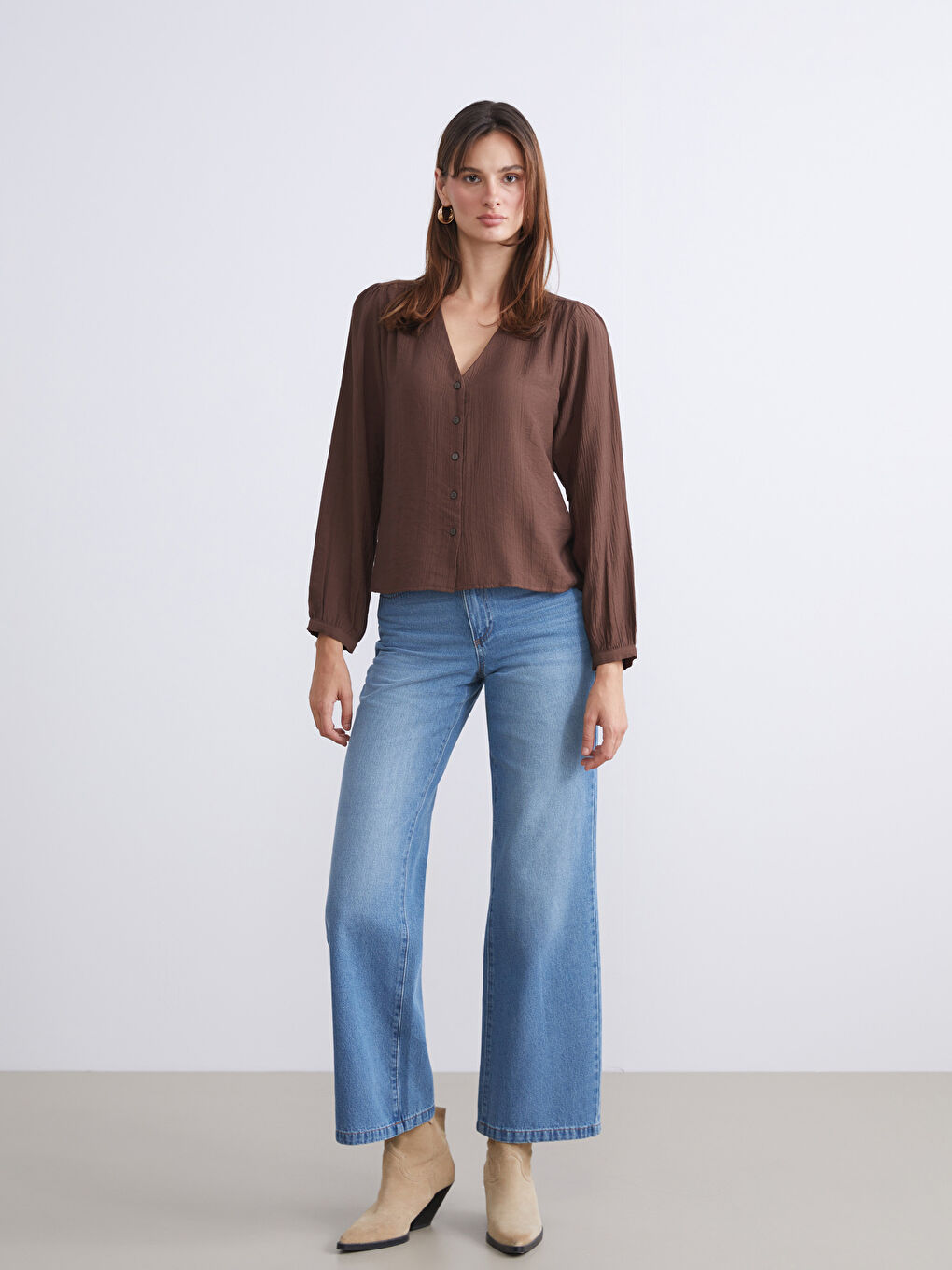 Plus Size V-Neck Textured Blouse-3