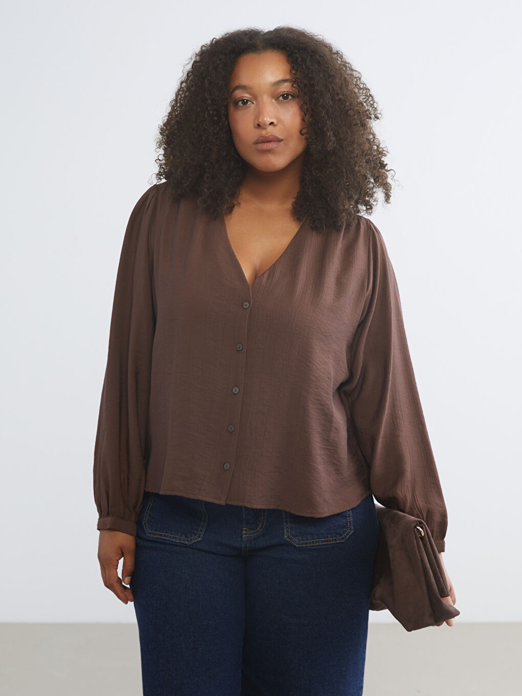 Plus Size V-Neck Textured Blouse-1