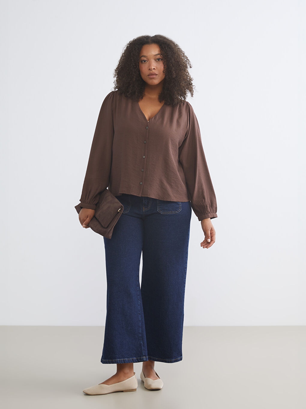 Plus Size V-Neck Textured Blouse-2