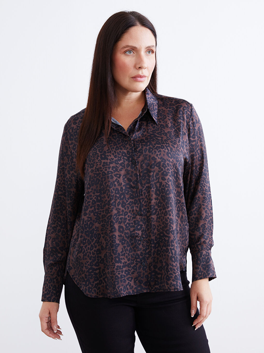 Leopard Print Oversize Satin Women's Shirt-1