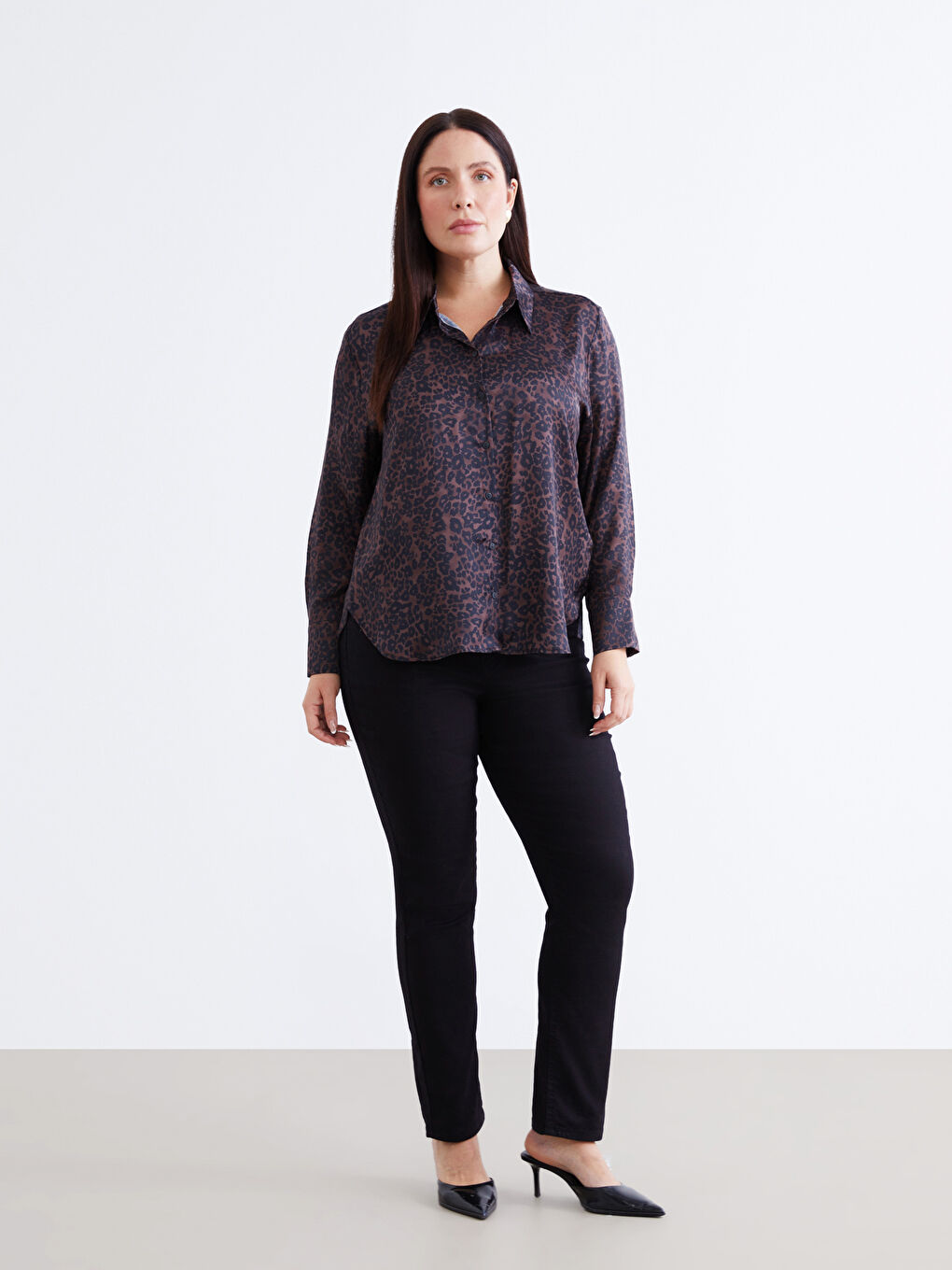 Leopard Print Oversize Satin Women's Shirt-5