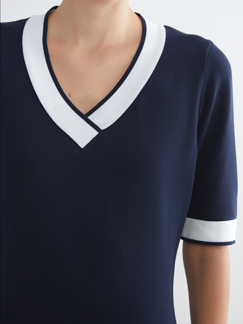 Lacivert V Yaka Triko Elbise-2